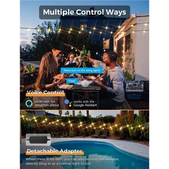 Smart Outdoor String Lights,75Ft G40 Globe Patio Lights with 34Dimmable LEDBulbs - Picture 3 of 7